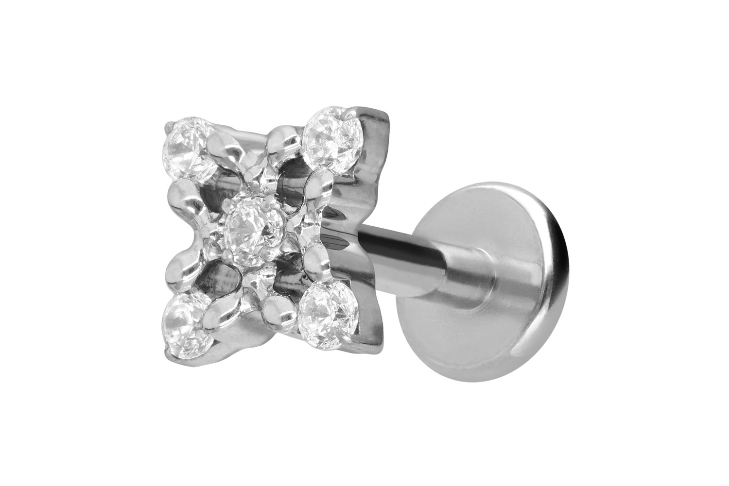Titan Labret Piercing mit Innengewinde KRISTALLBLUME